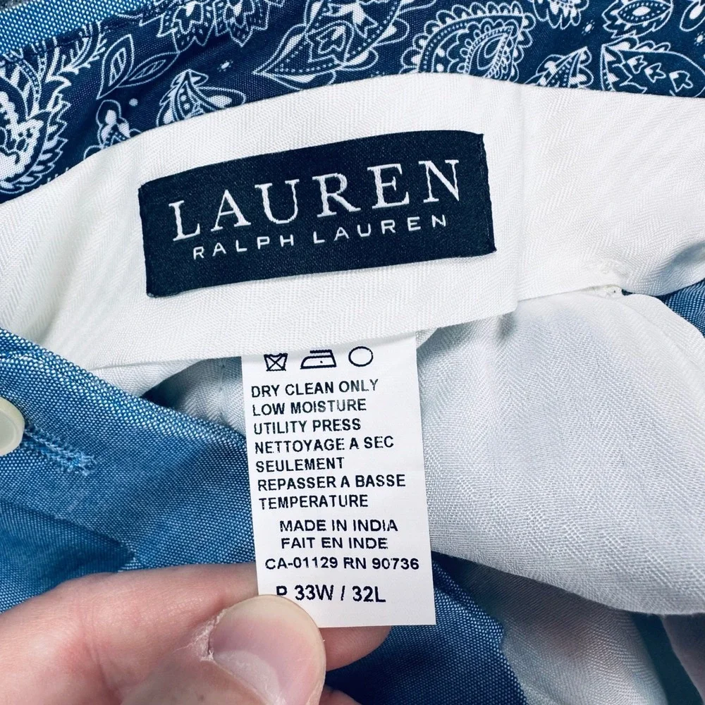 Lauren Ralph Lauren UltraFlex Classic Fit Cotton Dress Pants Men's 33x32 Blue